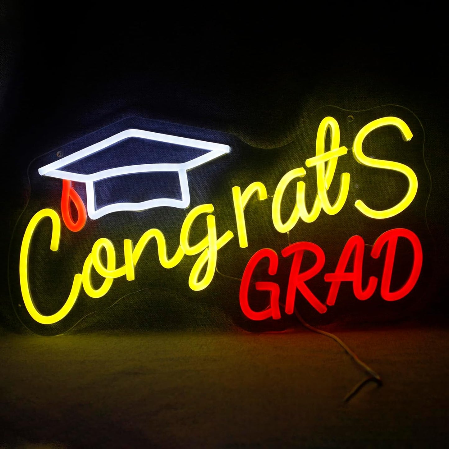 Mllum Congrats Grad Neon Sign with Cap Dimmable LED Light Up Sign Neon Light Background Wall Art Decoration Class of 2025 Celebrations Graduation Party Gifts USB Powered (Clear Backboard)