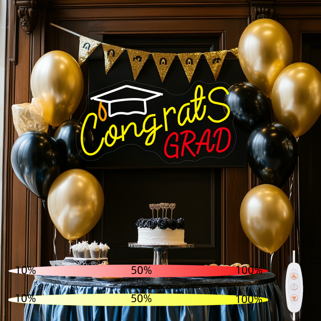 Mllum Congrats Grad Neon Sign with Cap Dimmable LED Light Up Sign Neon Light Background Wall Art Decoration Class of 2025 Celebrations Graduation Party Gifts USB Powered (Clear Backboard)