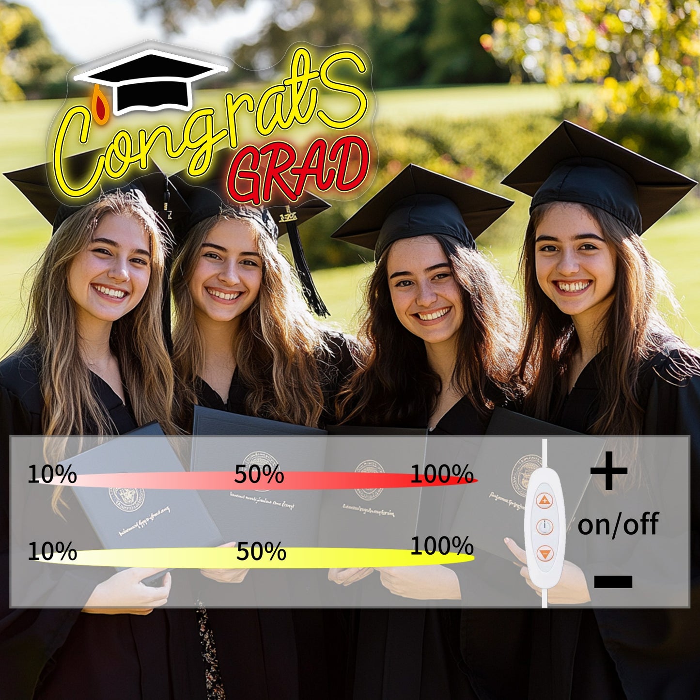 Mllum Congrats Grad Neon Sign with Cap Dimmable LED Light Up Sign Neon Light Background Wall Art Decoration Class of 2025 Celebrations Graduation Party Gifts USB Powered (Clear&UV Backboard)