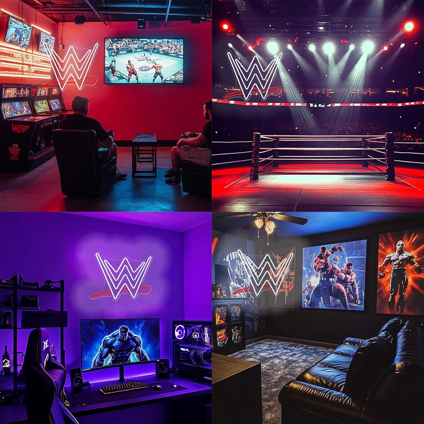Mllum Wrestling Neon Sign, LED Neon Light Up Sign for Wall Decor, Man Cave, Game Room, Bedroom, Birthday Gifts, Competition Party, USB Powered, White+Red, 15.7 x 13.7 inches