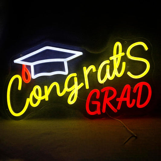 Mllum Congrats Grad Neon Sign with Cap Dimmable LED Light Up Sign Neon Light Background Wall Art Decoration Class of 2025 Celebrations Graduation Party Gifts USB Powered (Clear Backboard)