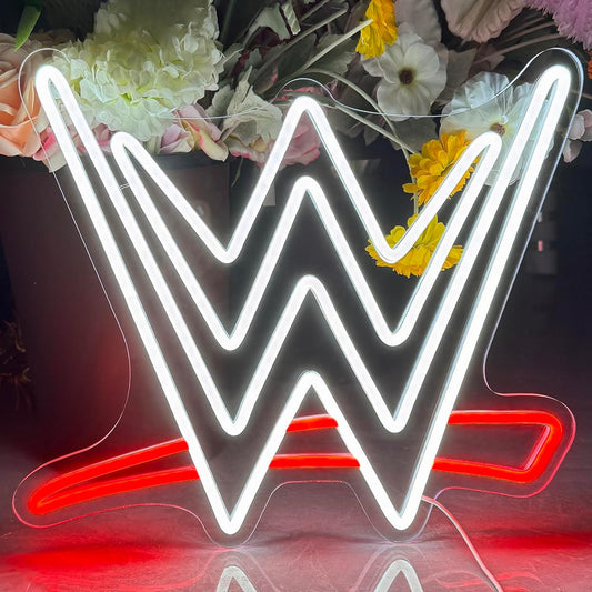 Mllum Wrestling Neon Sign, LED Neon Light Up Sign for Wall Decor, Man Cave, Game Room, Bedroom, Birthday Gifts, Competition Party, USB Powered, White+Red, 15.7 x 13.7 inches