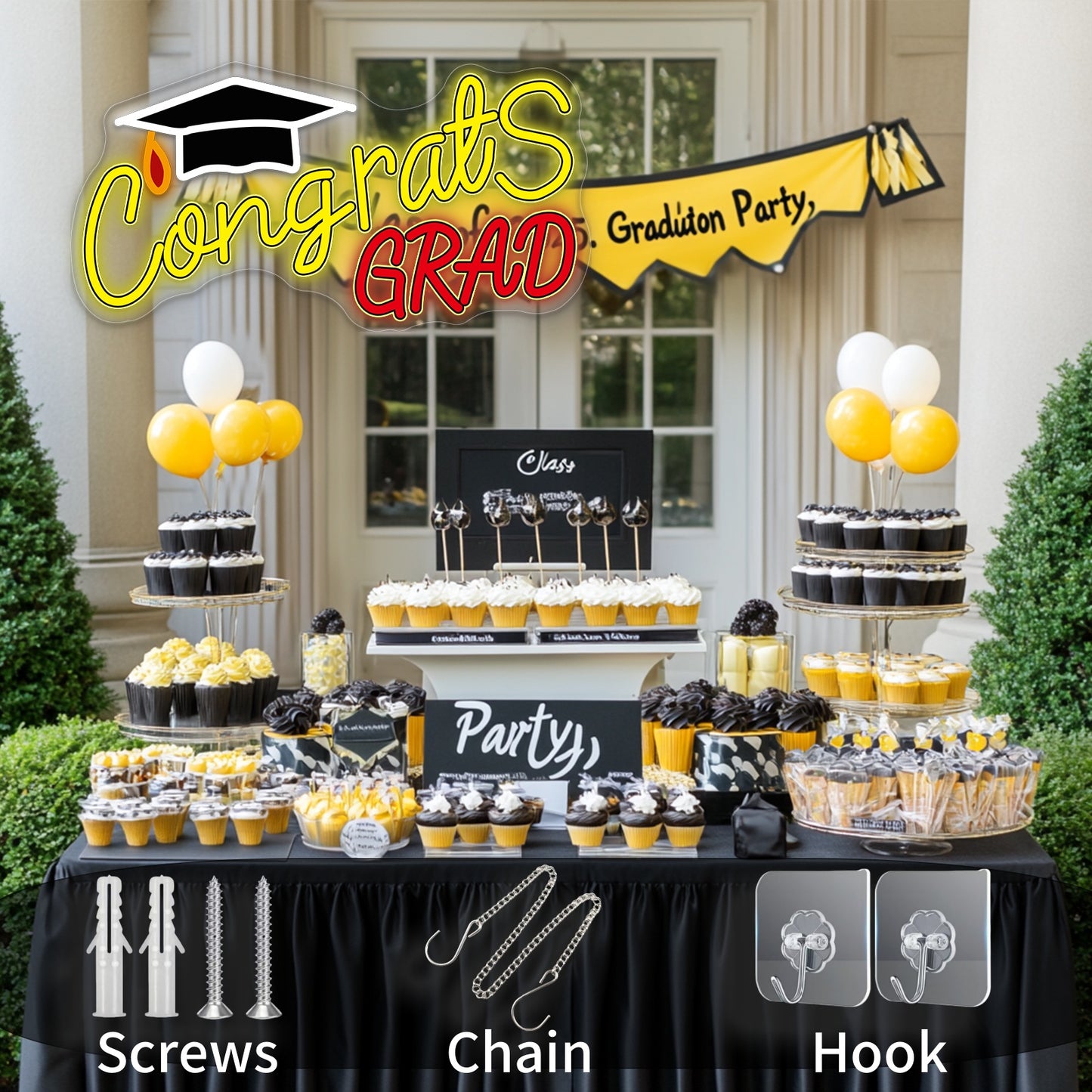 Mllum Congrats Grad Neon Sign with Cap Dimmable LED Light Up Sign Neon Light Background Wall Art Decoration Class of 2025 Celebrations Graduation Party Gifts USB Powered (Clear&UV Backboard)