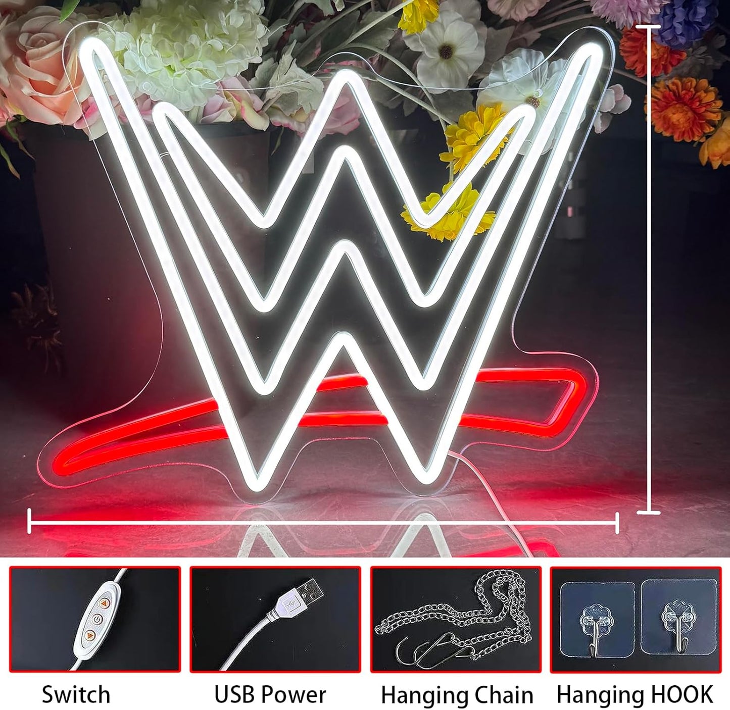 Mllum Wrestling Neon Sign, LED Neon Light Up Sign for Wall Decor, Man Cave, Game Room, Bedroom, Birthday Gifts, Competition Party, USB Powered, White+Red, 15.7 x 13.7 inches