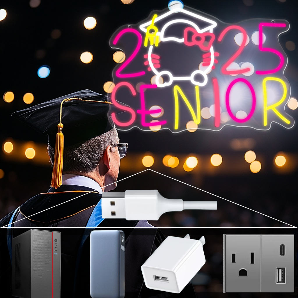 2025 Seniors Neon Sign for Graduation Decorations, LED Light Up Letters Sign Home School College Graduation Party Supplies USB Powered