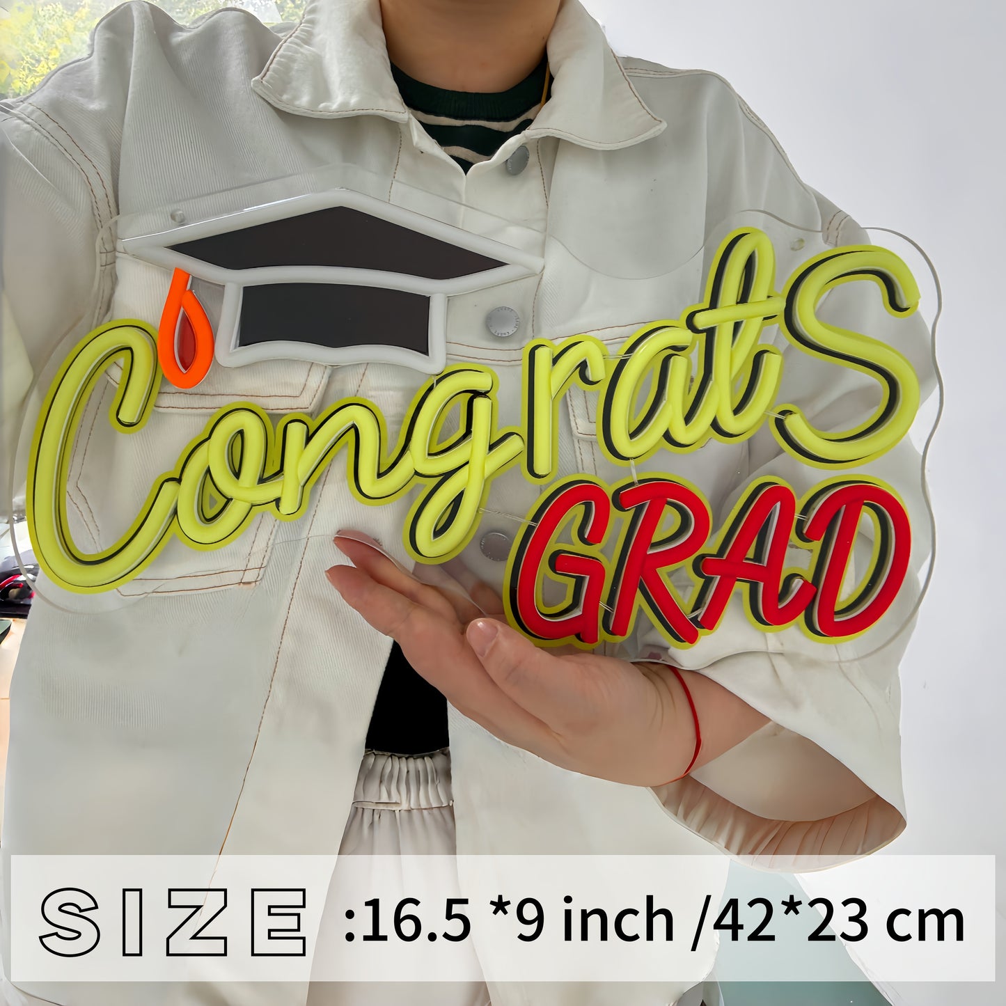 Mllum Congrats Grad Neon Sign with Cap Dimmable LED Light Up Sign Neon Light Background Wall Art Decoration Class of 2025 Celebrations Graduation Party Gifts USB Powered (Clear&UV Backboard)