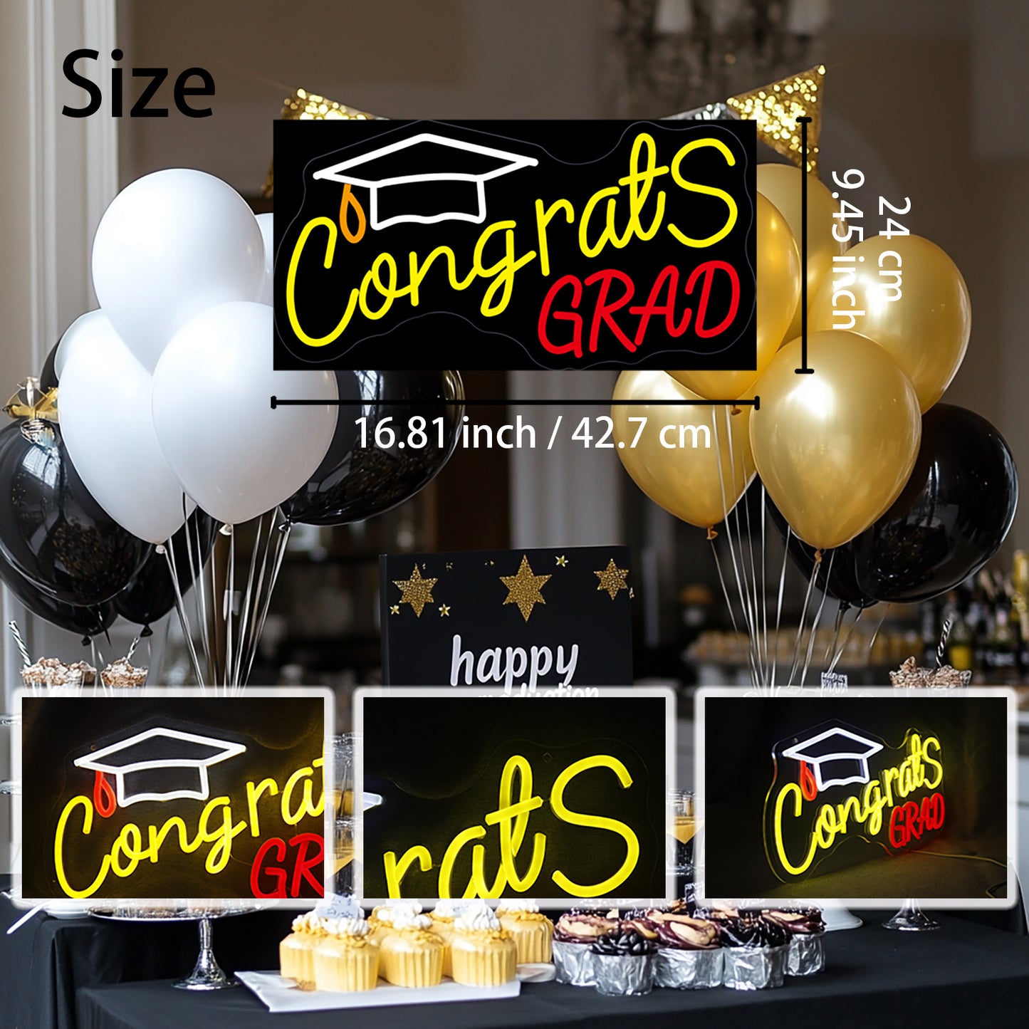Mllum Congrats Grad Neon Sign with Cap Dimmable LED Light Up Sign Neon Light Background Wall Art Decoration Class of 2025 Celebrations Graduation Party Gifts USB Powered (Clear Backboard)