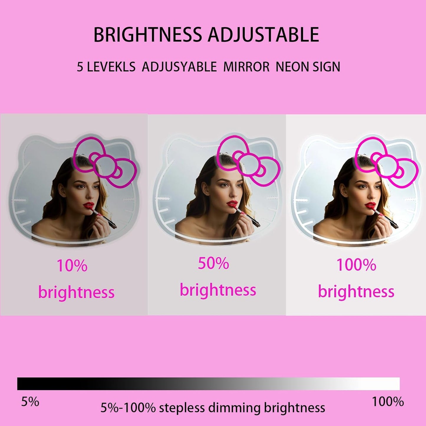 Mllum Anime Hello Kit Mirror Vanity Neon Sign, Cute Cat with Lights Stuff Room Decor, Dimmable Makeup Mirror for Teen Girl Gift Bedroom Room Decor 15.53 x 13.19 inch
